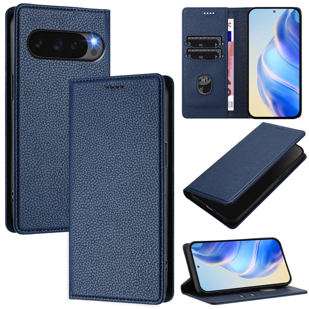  Google Pixel 10/10 Pro Fodral RFID Litchi Läder Blå - Teknikhallen.se