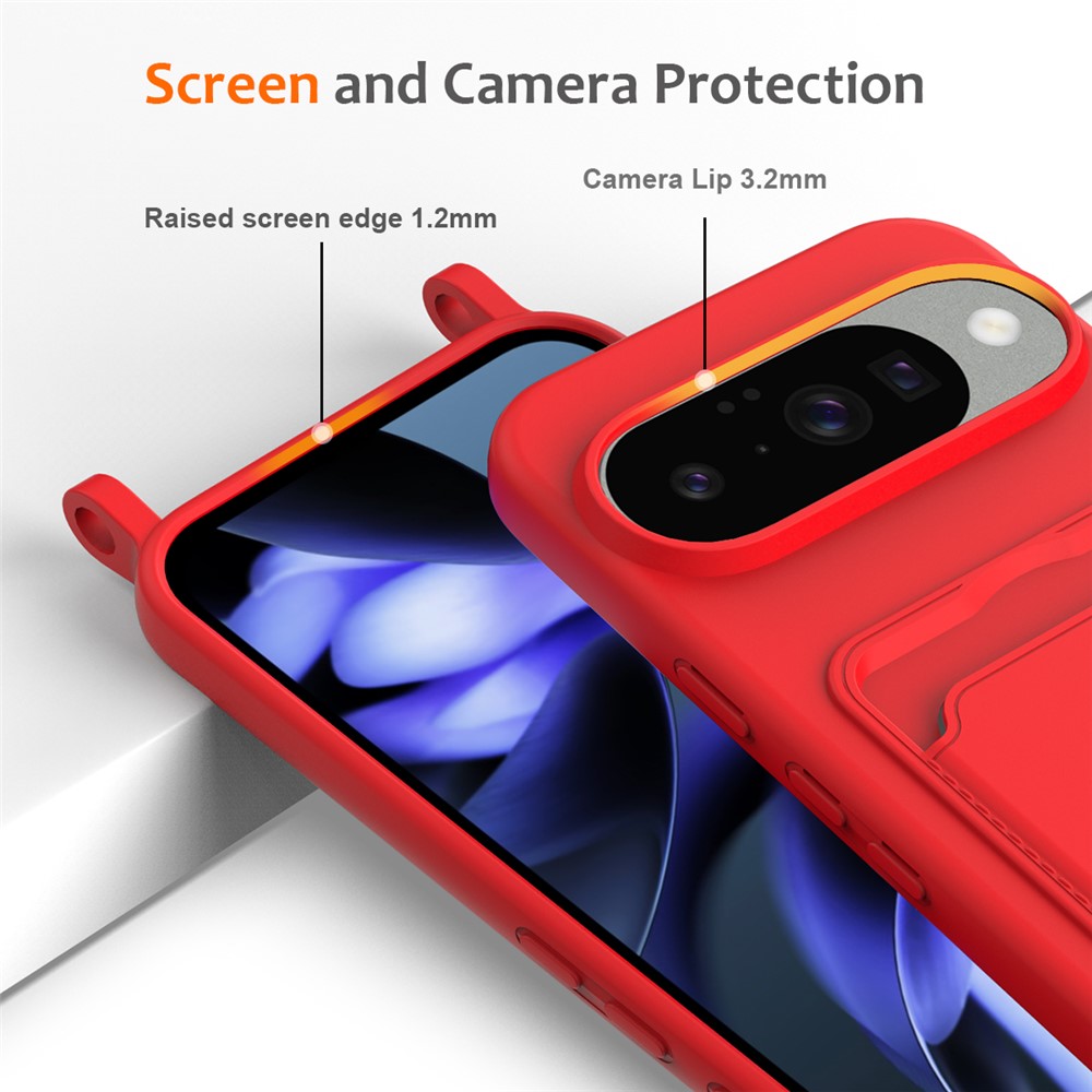  Google Pixel 10 Skal Med Kortfack & Mobilsnöre Silikon Röd - Teknikhallen.se