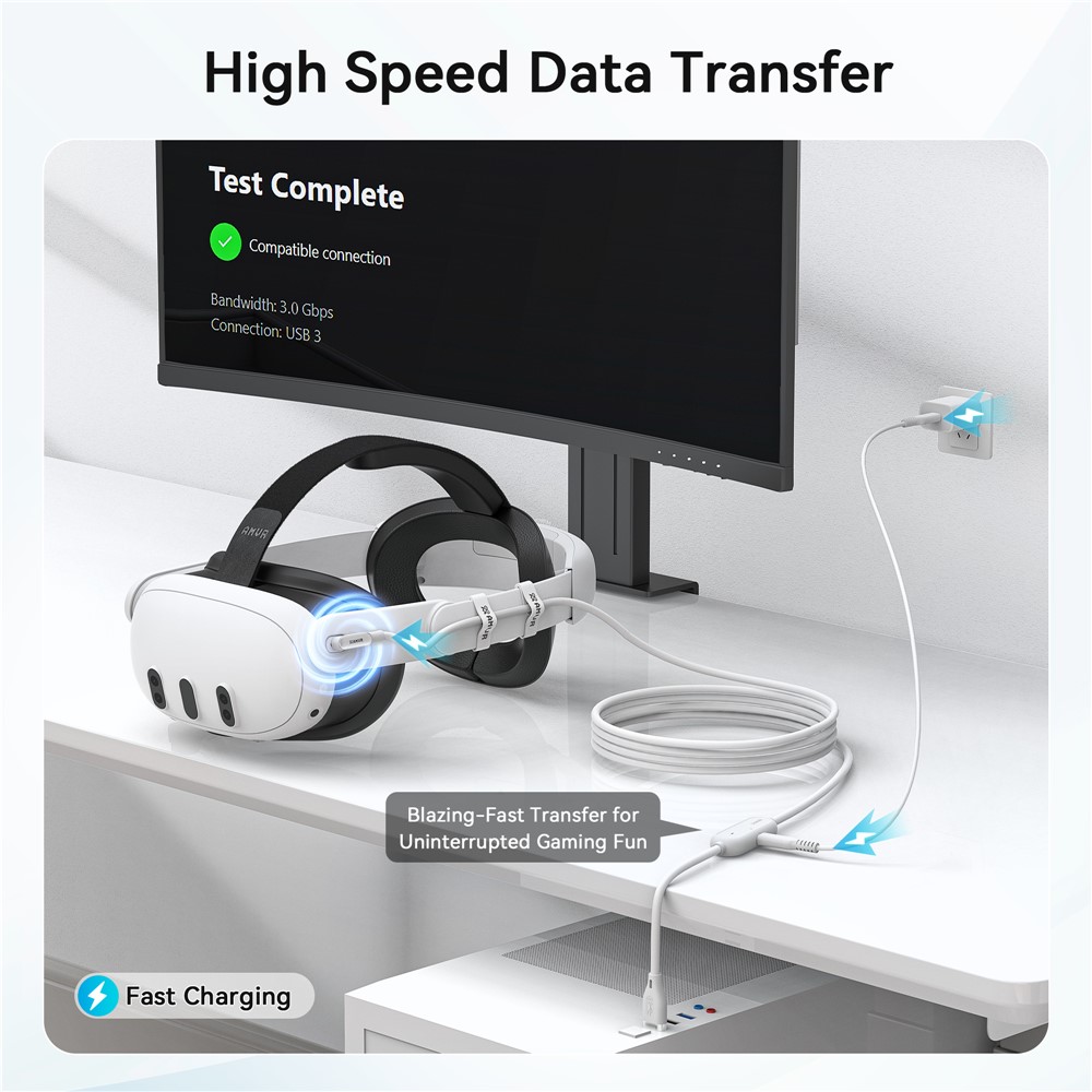 AMVR AMVR 5m 18W Link Kabel Med Laddningsport USB-C Vit - Teknikhallen.se