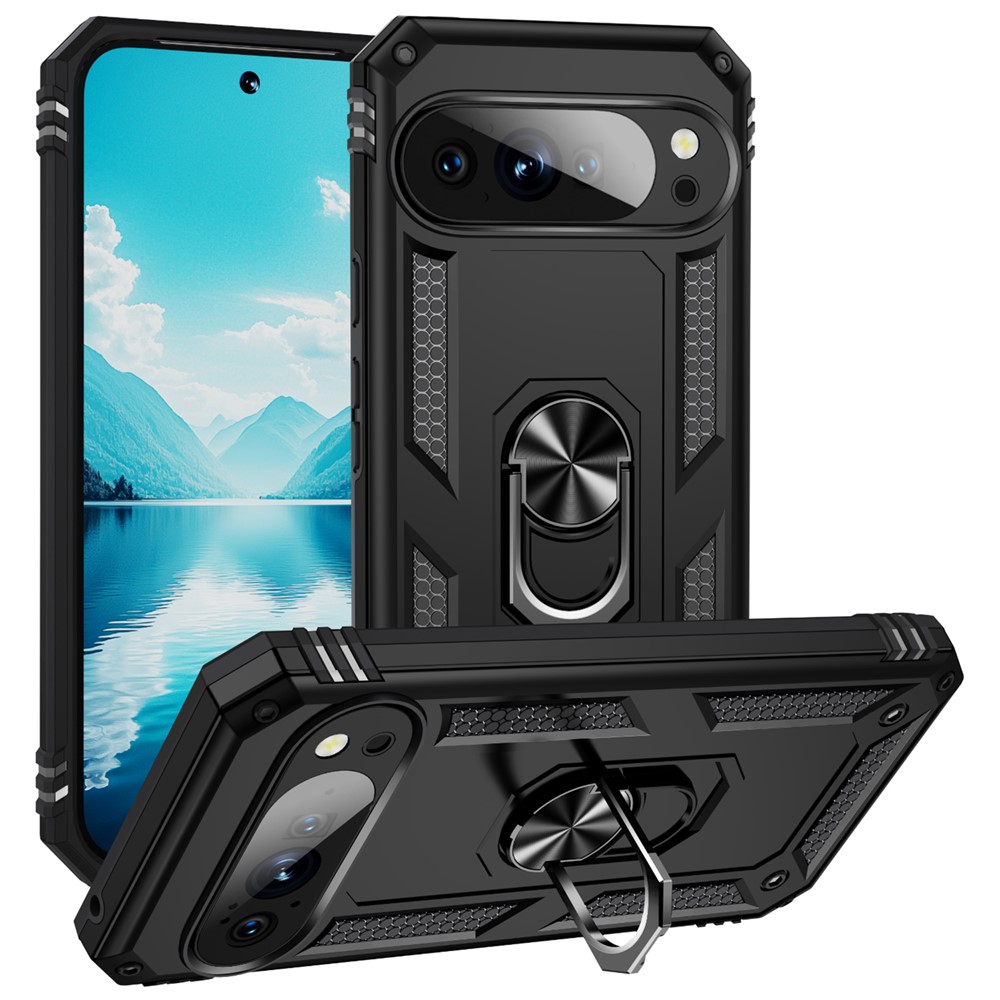  Google Pixel 10 Pro XL Skal Armor Ring Hybrid Svart - Teknikhallen.se