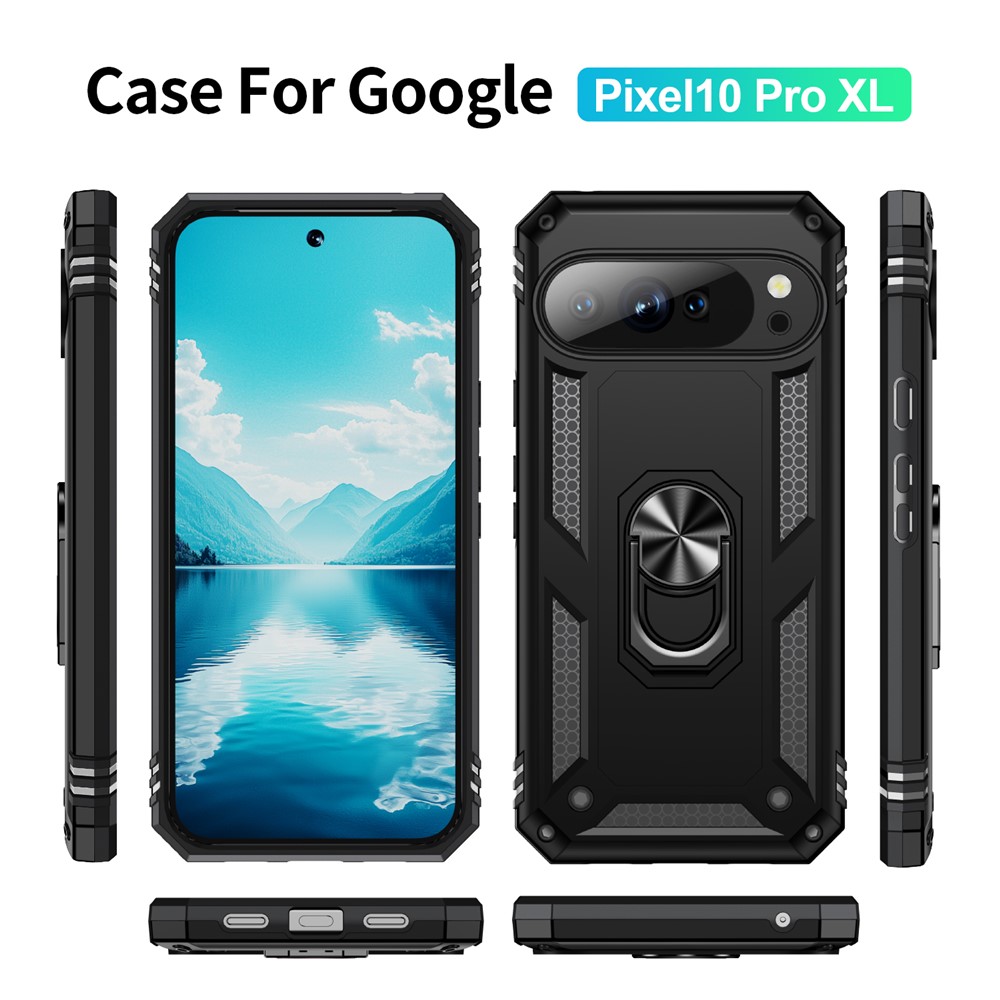  Google Pixel 10 Pro XL Skal Armor Ring Hybrid Svart - Teknikhallen.se