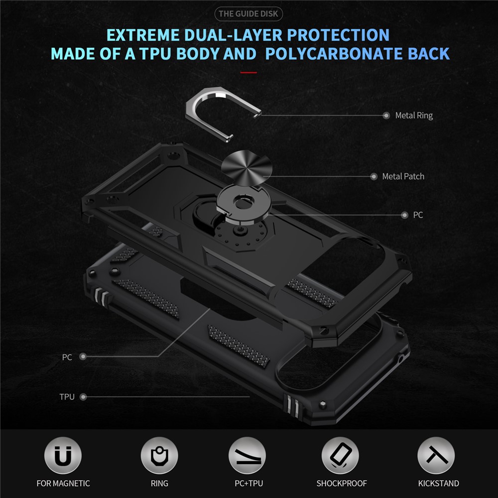  Google Pixel 10 Pro XL Skal Armor Ring Hybrid Svart - Teknikhallen.se