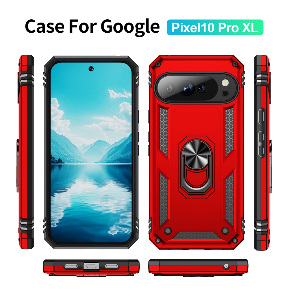  Google Pixel 10 Pro XL Skal Armor Ring Hybrid Röd - Teknikhallen.se