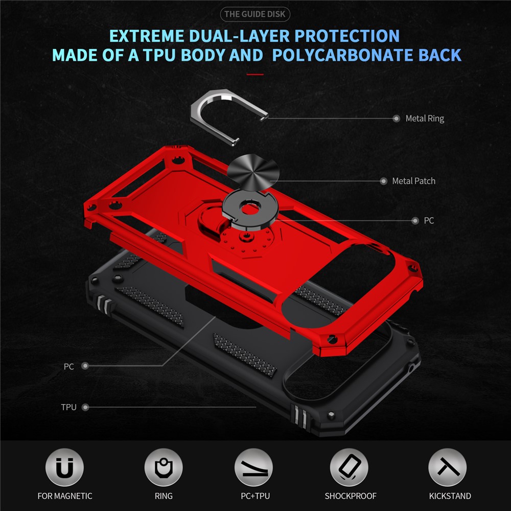  Google Pixel 10 Pro XL Skal Armor Ring Hybrid Röd - Teknikhallen.se