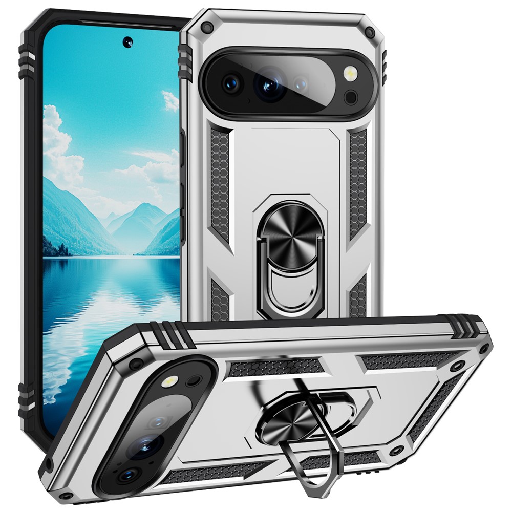  Google Pixel 10 Pro XL Skal Armor Ring Hybrid Silver - Teknikhallen.se
