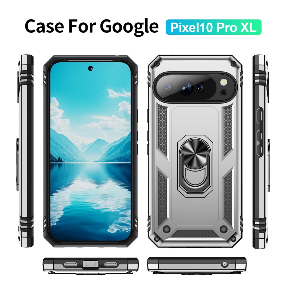  Google Pixel 10 Pro XL Skal Armor Ring Hybrid Silver - Teknikhallen.se