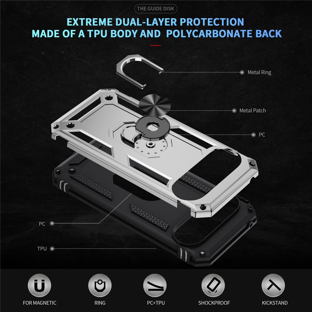  Google Pixel 10 Pro XL Skal Armor Ring Hybrid Silver - Teknikhallen.se