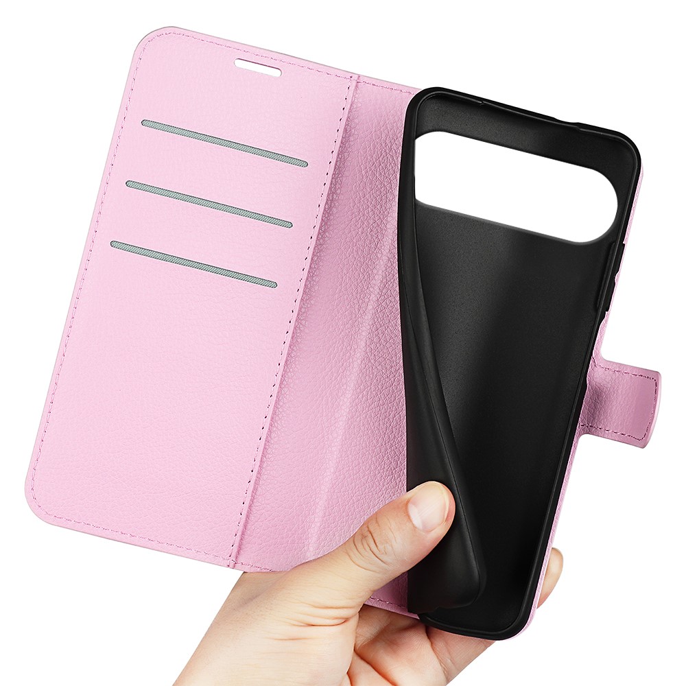  Google Pixel 10 Pro XL Fodral Litchi Läder Ljus Rosa - Teknikhallen.se