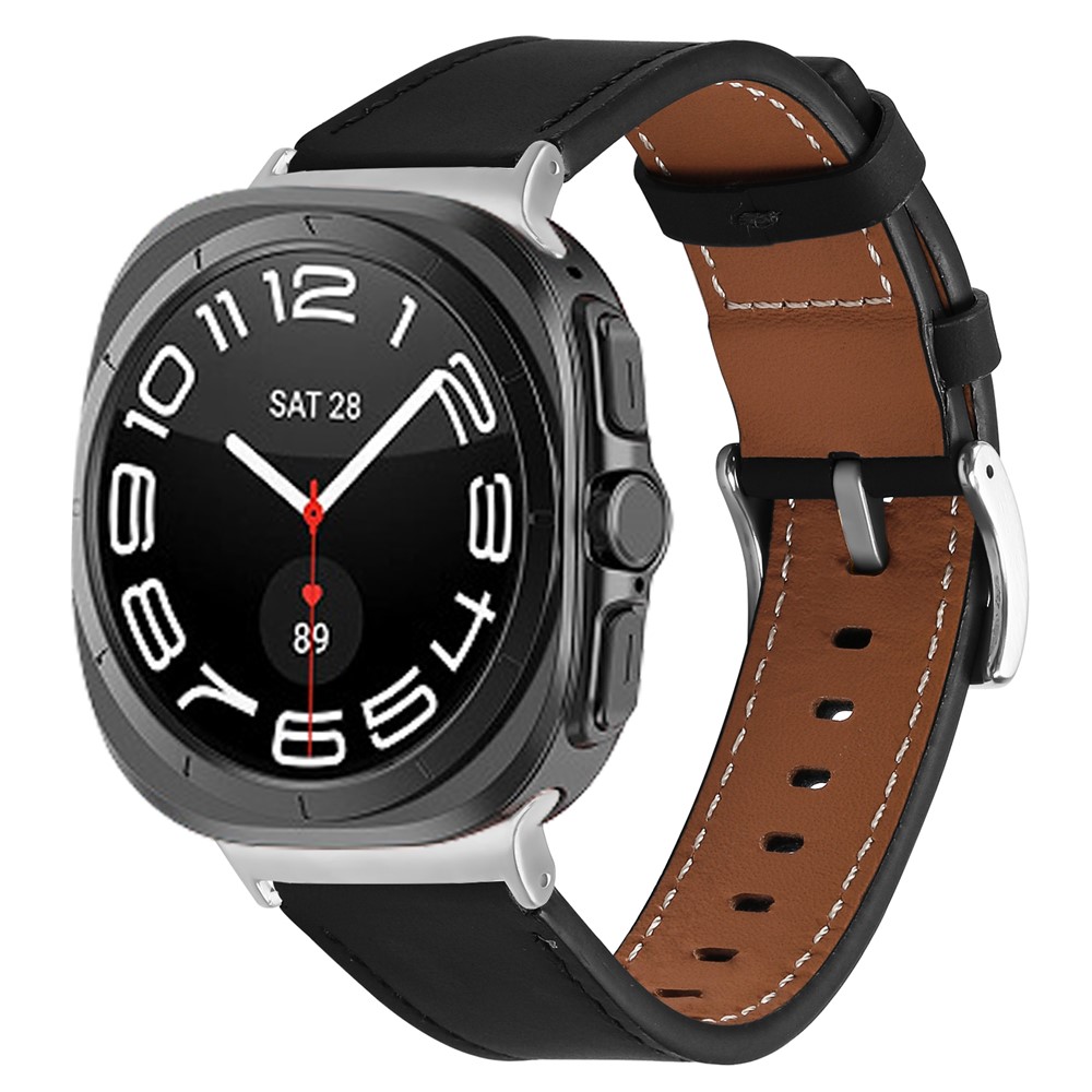 Galaxy Watch 8 46/44/40 mm Armband Äkta Läder Svart - Teknikhallen.se