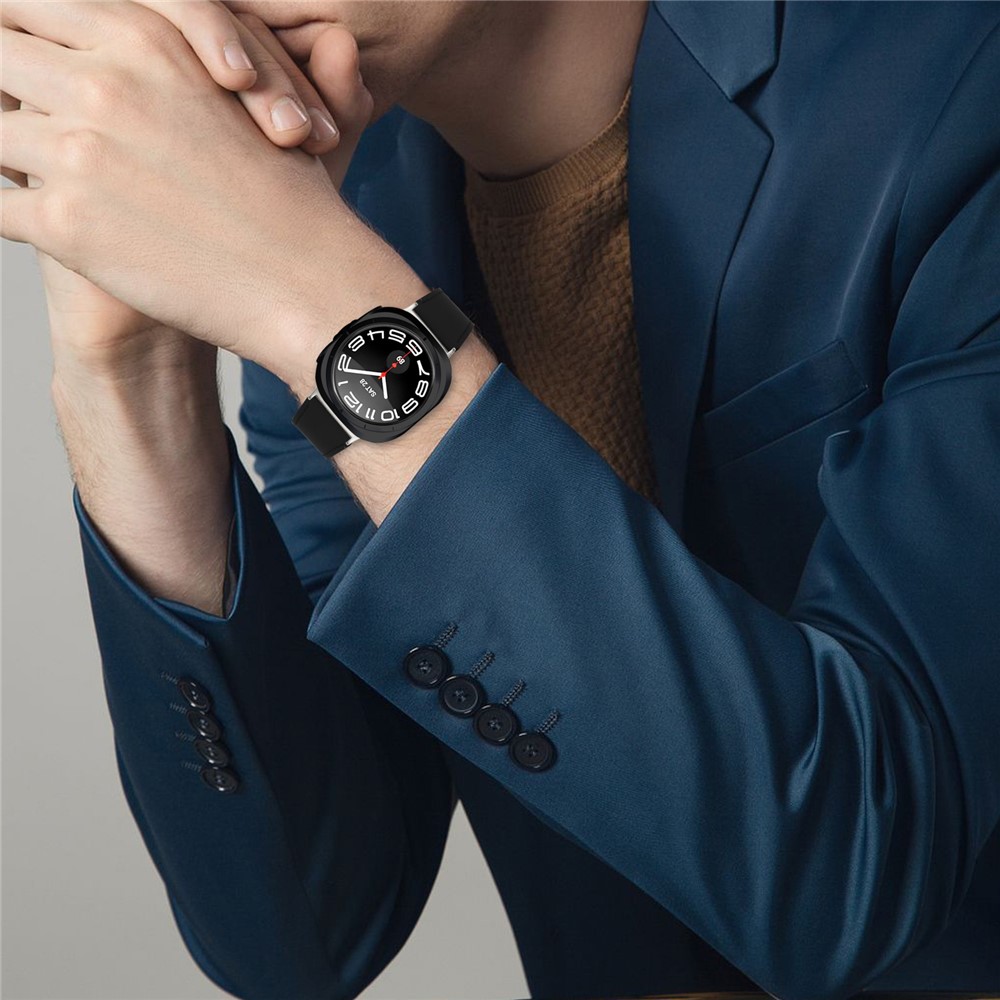  Galaxy Watch 8 46/44/40 mm Armband Äkta Läder Svart - Teknikhallen.se
