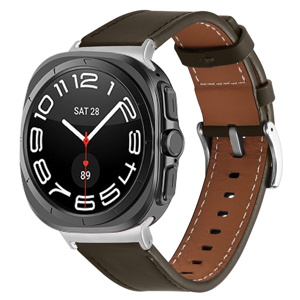 Galaxy Watch 8 46/44/40 mm Armband Äkta Läder Mörk Brun - Teknikhallen.se