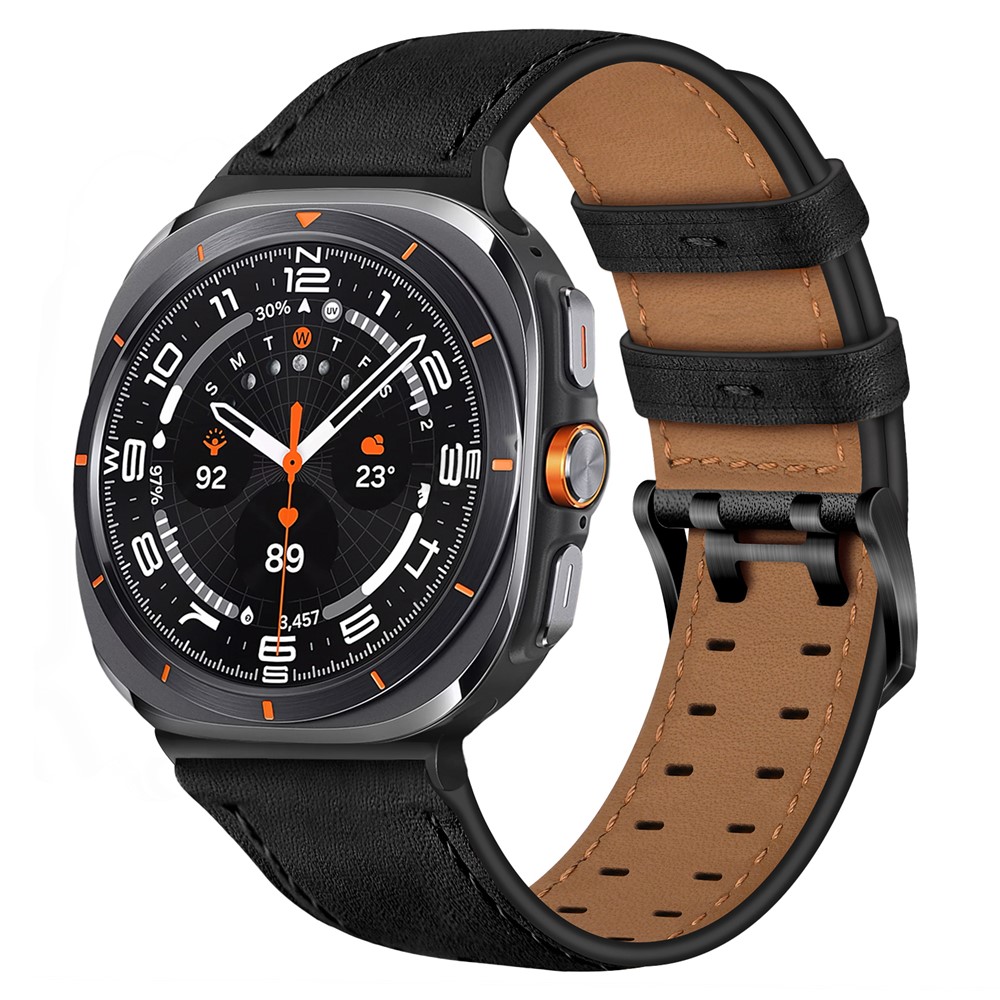  Samsung Galaxy Watch 8 46/44/40 mm Armband Äkta Läder Svart - Teknikhallen.se