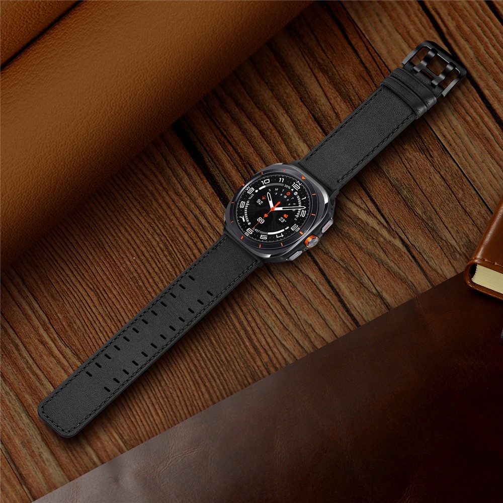  Samsung Galaxy Watch 8 46/44/40 mm Armband Äkta Läder Svart - Teknikhallen.se
