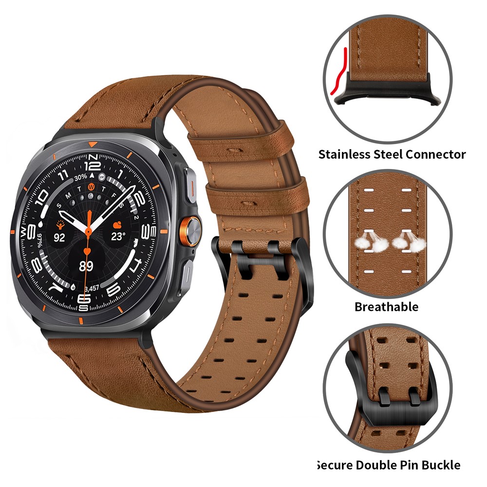  Samsung Galaxy Watch 8 46/44/40 mm Armband Äkta Läder Brun - Teknikhallen.se