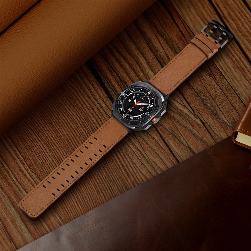  Samsung Galaxy Watch 8 46/44/40 mm Armband Äkta Läder Brun - Teknikhallen.se