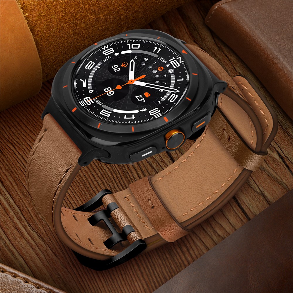  Samsung Galaxy Watch 8 46/44/40 mm Armband Äkta Läder Brun - Teknikhallen.se