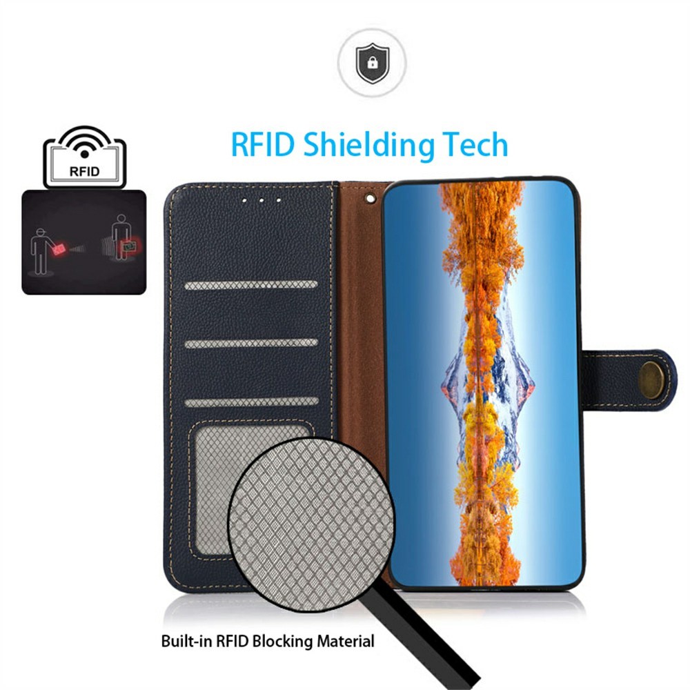 KHAZNEH KHAZNEH iPhone 17 Pro Fodral RFID Äkta Läder Mörk Blå - Teknikhallen.se
