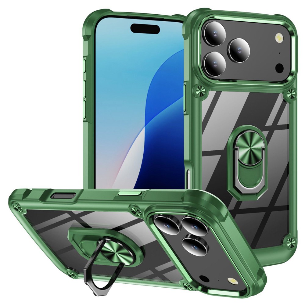  iPhone 17 Pro Skal Shockproof Ring Hybrid Grön - Teknikhallen.se