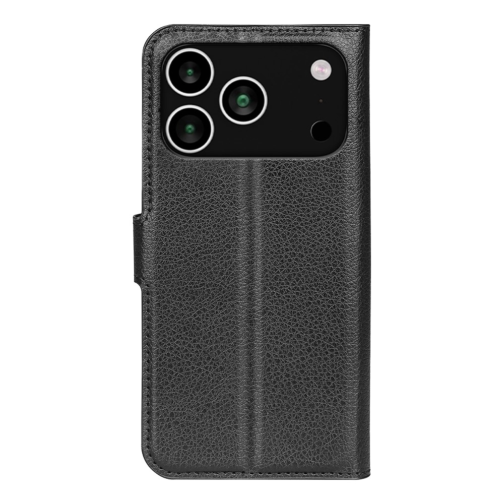  iPhone 17 Pro Fodral Litchi Läder Svart - Teknikhallen.se