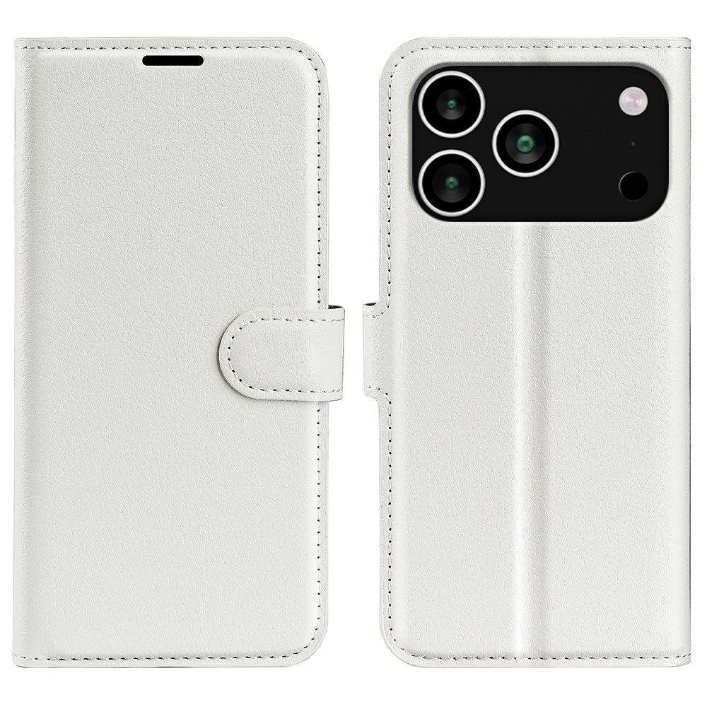  iPhone 17 Pro Fodral Litchi Läder Vit - Teknikhallen.se