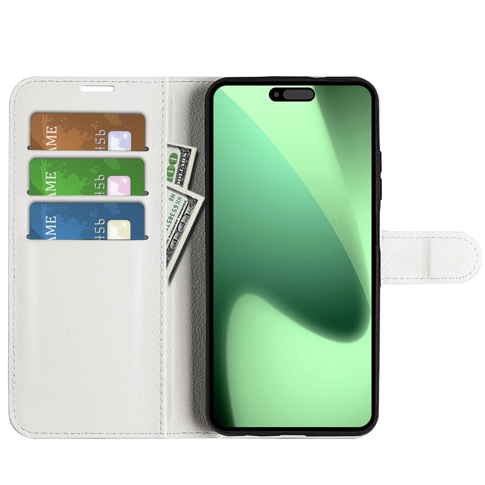  iPhone 17 Pro Fodral Litchi Läder Vit - Teknikhallen.se