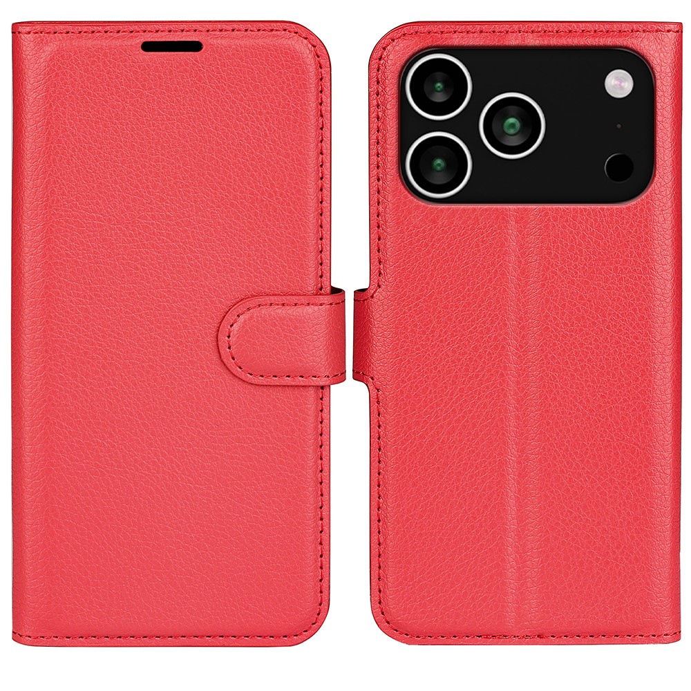  iPhone 17 Pro Fodral Litchi Läder Röd - Teknikhallen.se