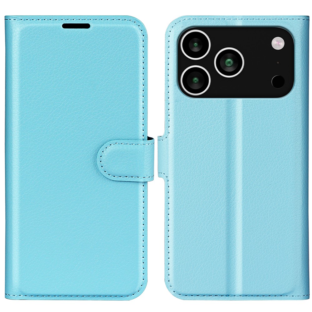  iPhone 17 Pro Fodral Litchi Läder Blå - Teknikhallen.se
