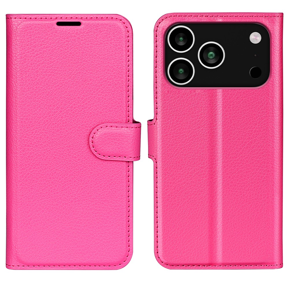  iPhone 17 Pro Fodral Litchi Läder Rosa - Teknikhallen.se