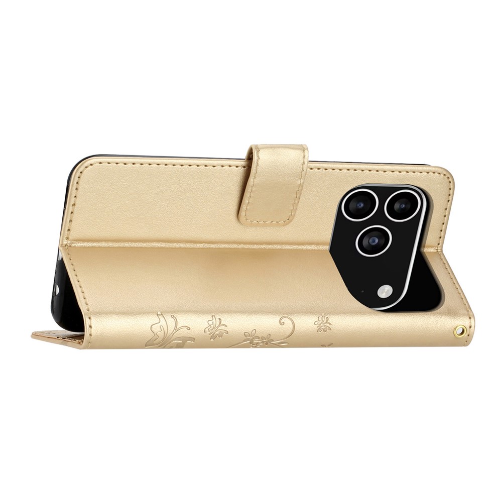 iPhone 17 Pro Fodral Med Blommigt Tryck Guld - Teknikhallen.se