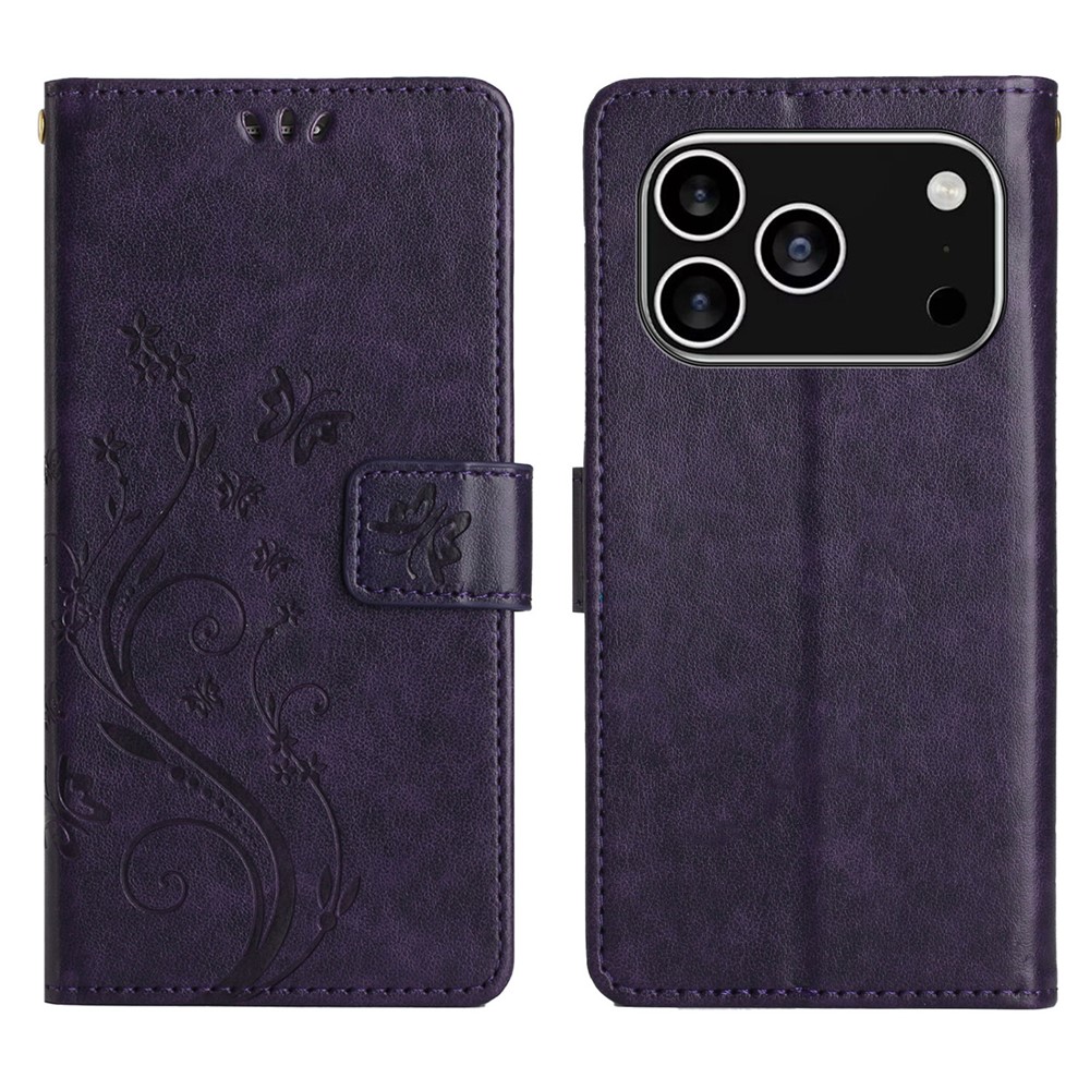  iPhone 17 Pro Fodral Med Blommigt Tryck Mörk Lila - Teknikhallen.se