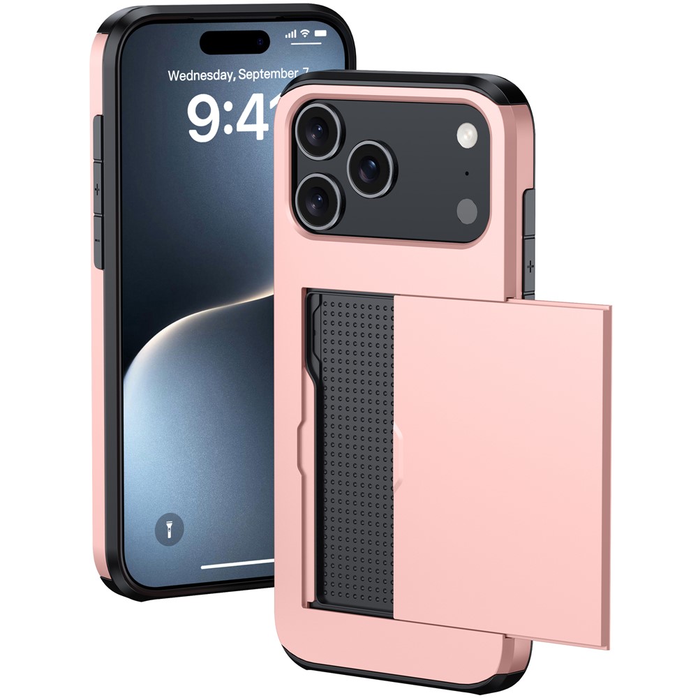  iPhone 17 Pro Skal Hybrid Med Kortfack Roséguld - Teknikhallen.se