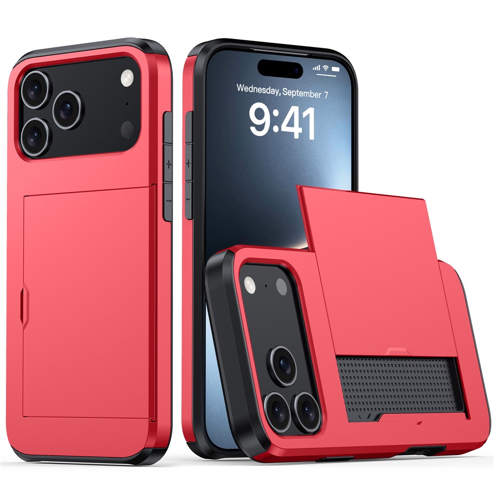  iPhone 17 Pro Skal Hybrid Med Kortfack Röd - Teknikhallen.se