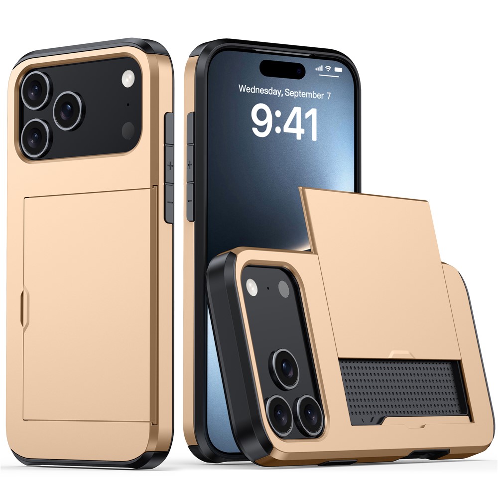  iPhone 17 Pro Skal Hybrid Med Kortfack Guld - Teknikhallen.se