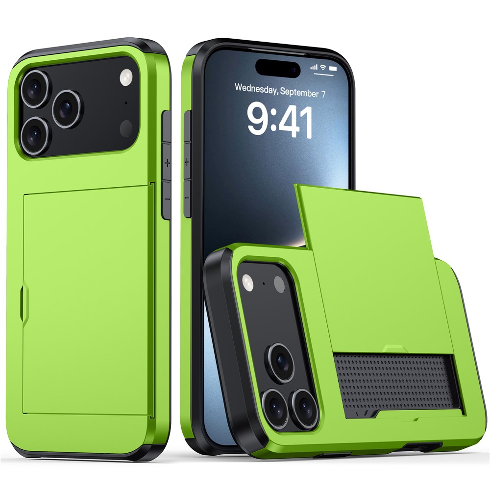  iPhone 17 Pro Skal Hybrid Med Kortfack Grön - Teknikhallen.se