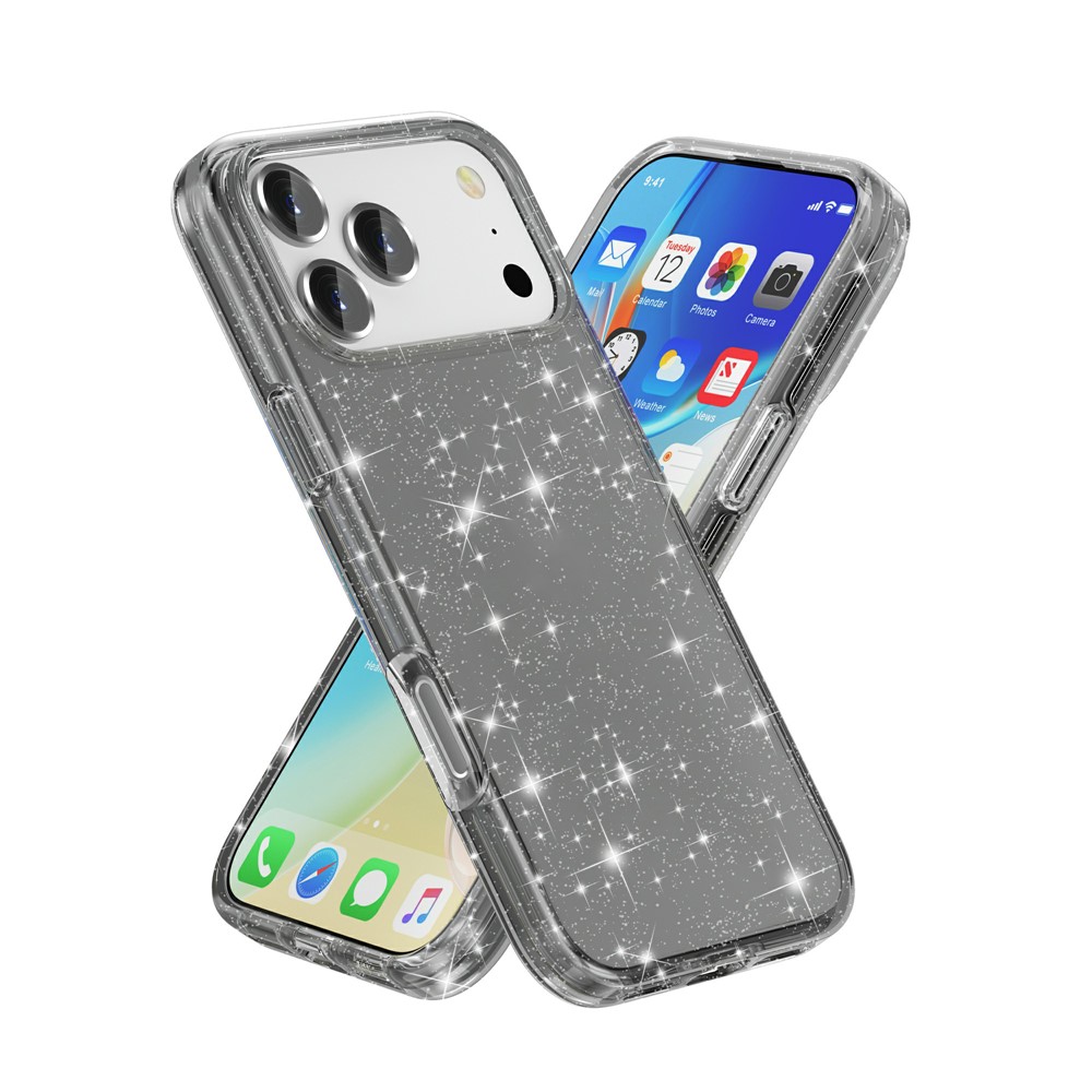  iPhone 17 Pro Skal Hybrid Glitter Svart - Teknikhallen.se