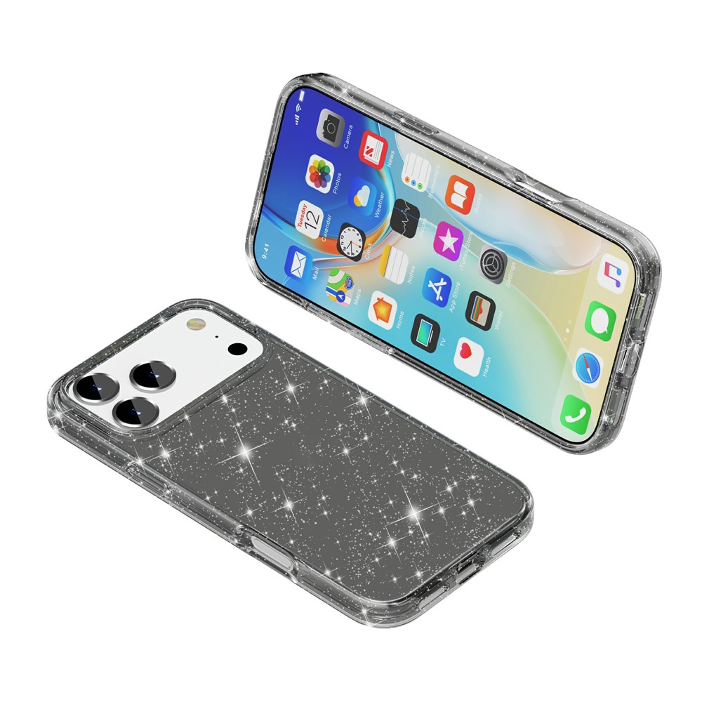  iPhone 17 Pro Skal Hybrid Glitter Svart - Teknikhallen.se