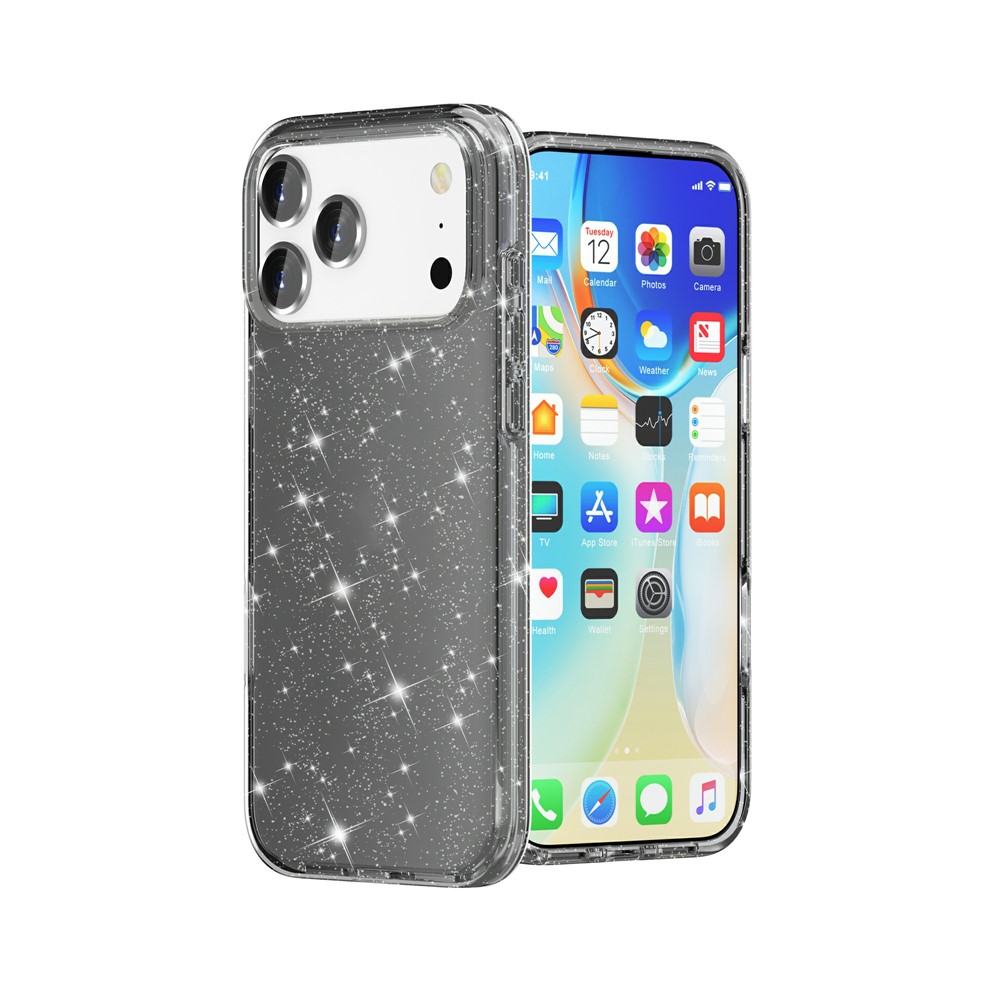  iPhone 17 Pro Skal Hybrid Glitter Svart - Teknikhallen.se