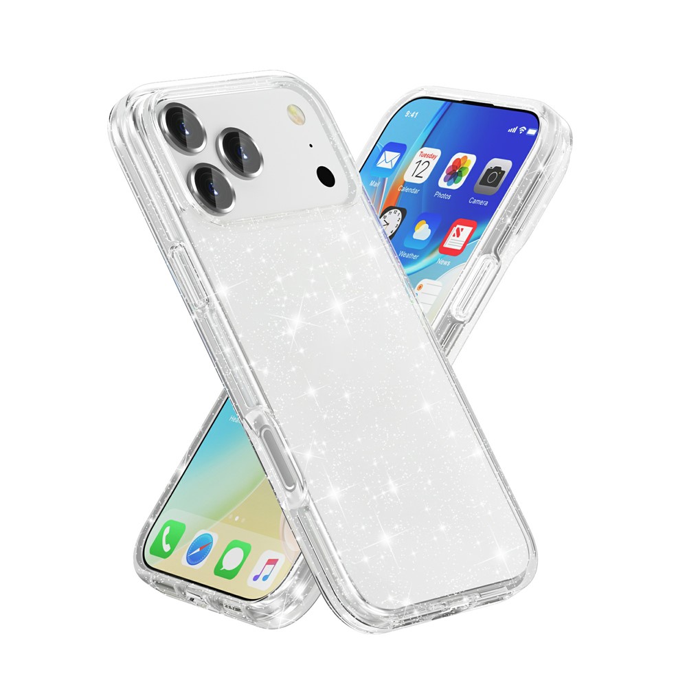  iPhone 17 Pro Skal Hybrid Glitter Vit - Teknikhallen.se