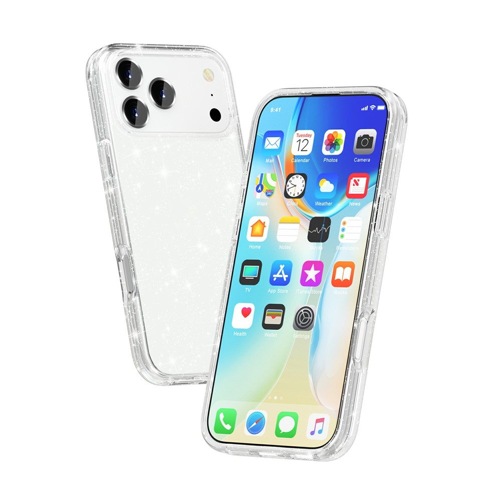  iPhone 17 Pro Skal Hybrid Glitter Vit - Teknikhallen.se