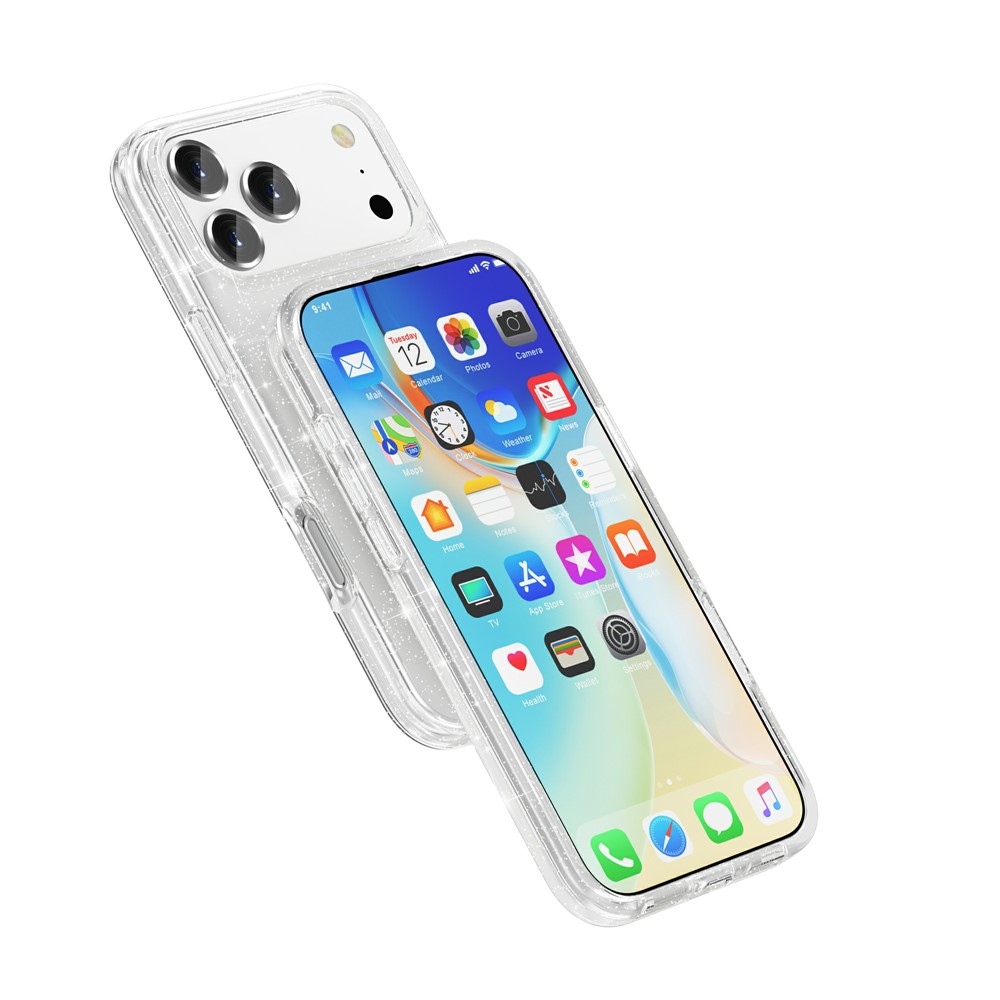  iPhone 17 Pro Skal Hybrid Glitter Vit - Teknikhallen.se