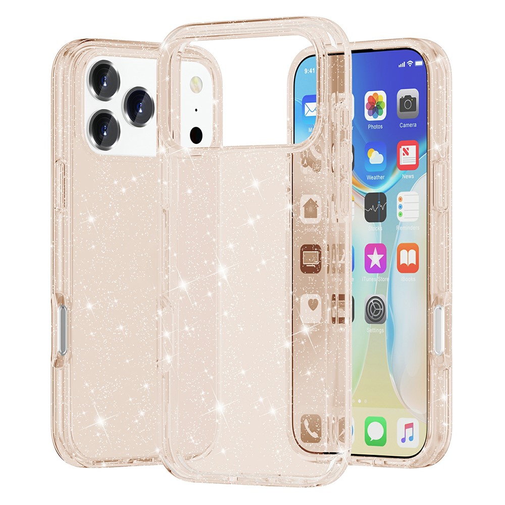  iPhone 17 Pro Skal Hybrid Glitter Guld - Teknikhallen.se