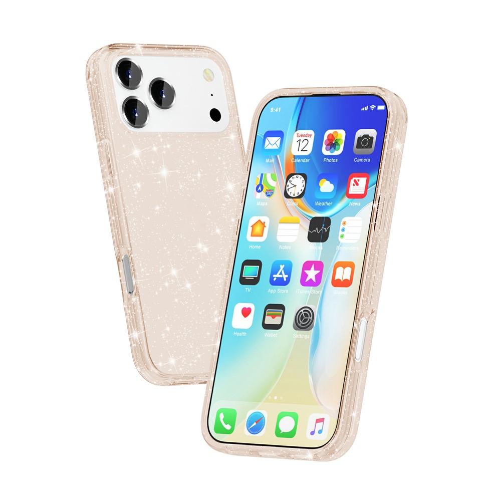  iPhone 17 Pro Skal Hybrid Glitter Guld - Teknikhallen.se