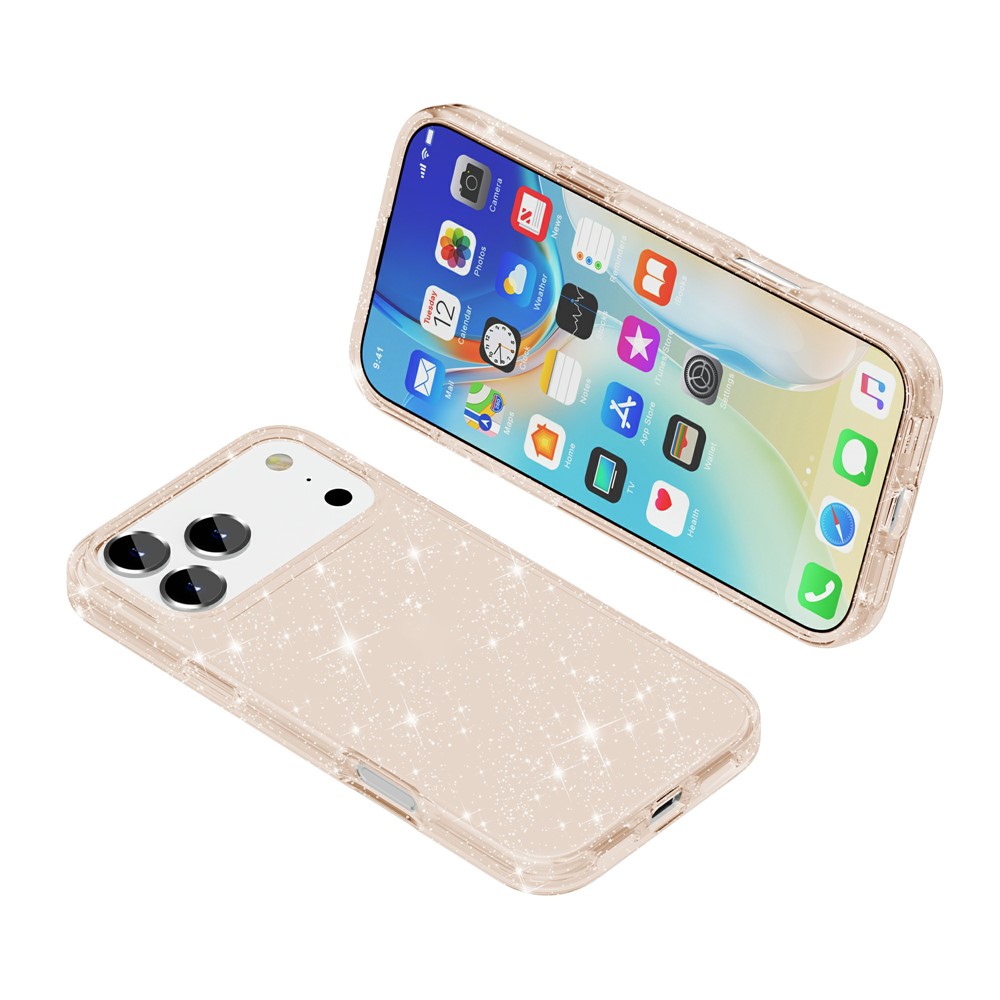  iPhone 17 Pro Skal Hybrid Glitter Guld - Teknikhallen.se