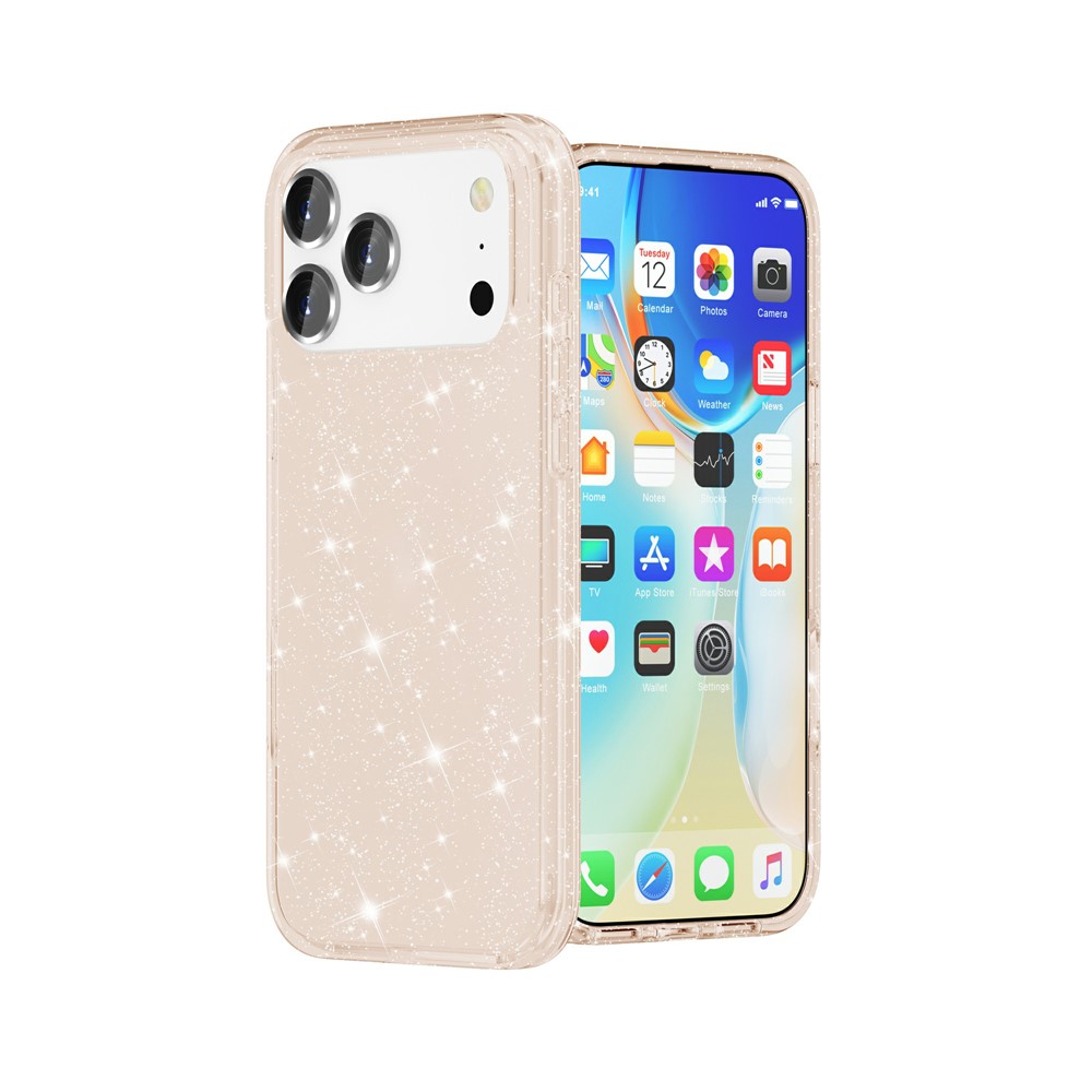  iPhone 17 Pro Skal Hybrid Glitter Guld - Teknikhallen.se