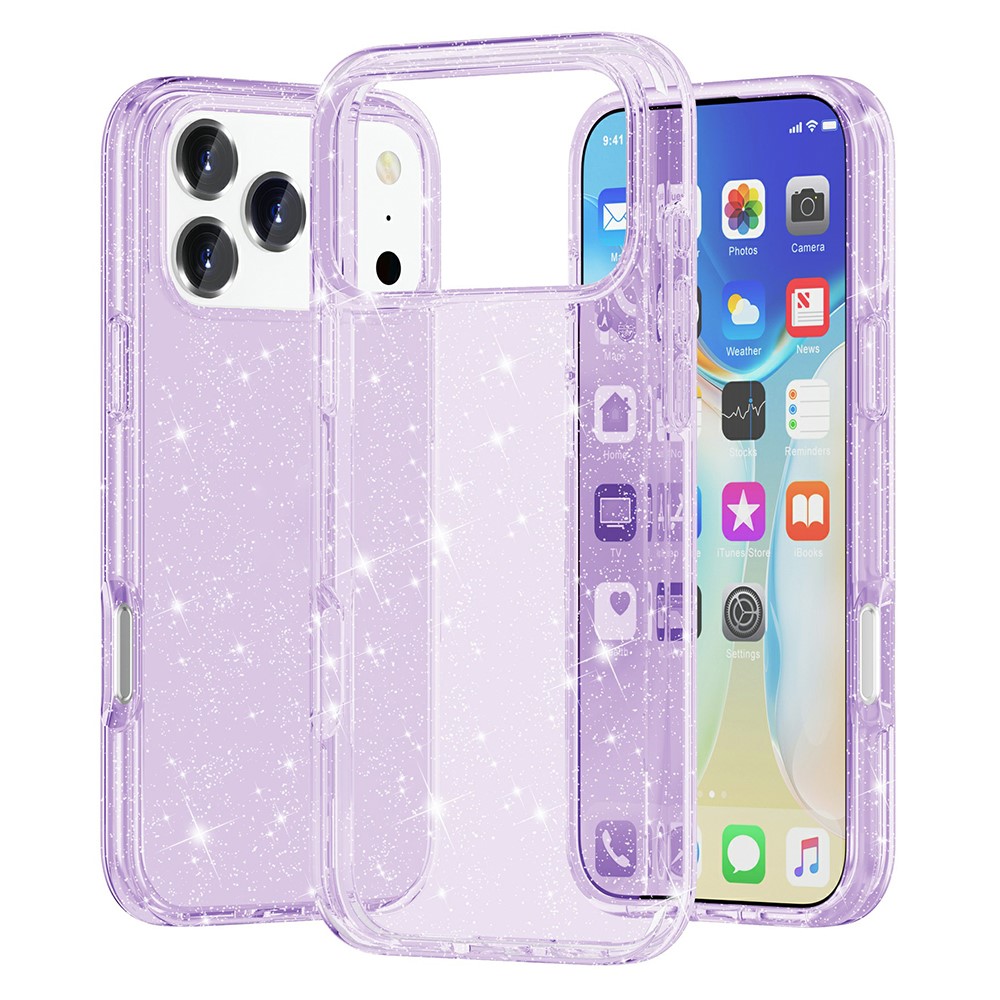  iPhone 17 Pro Skal Hybrid Glitter Lila - Teknikhallen.se