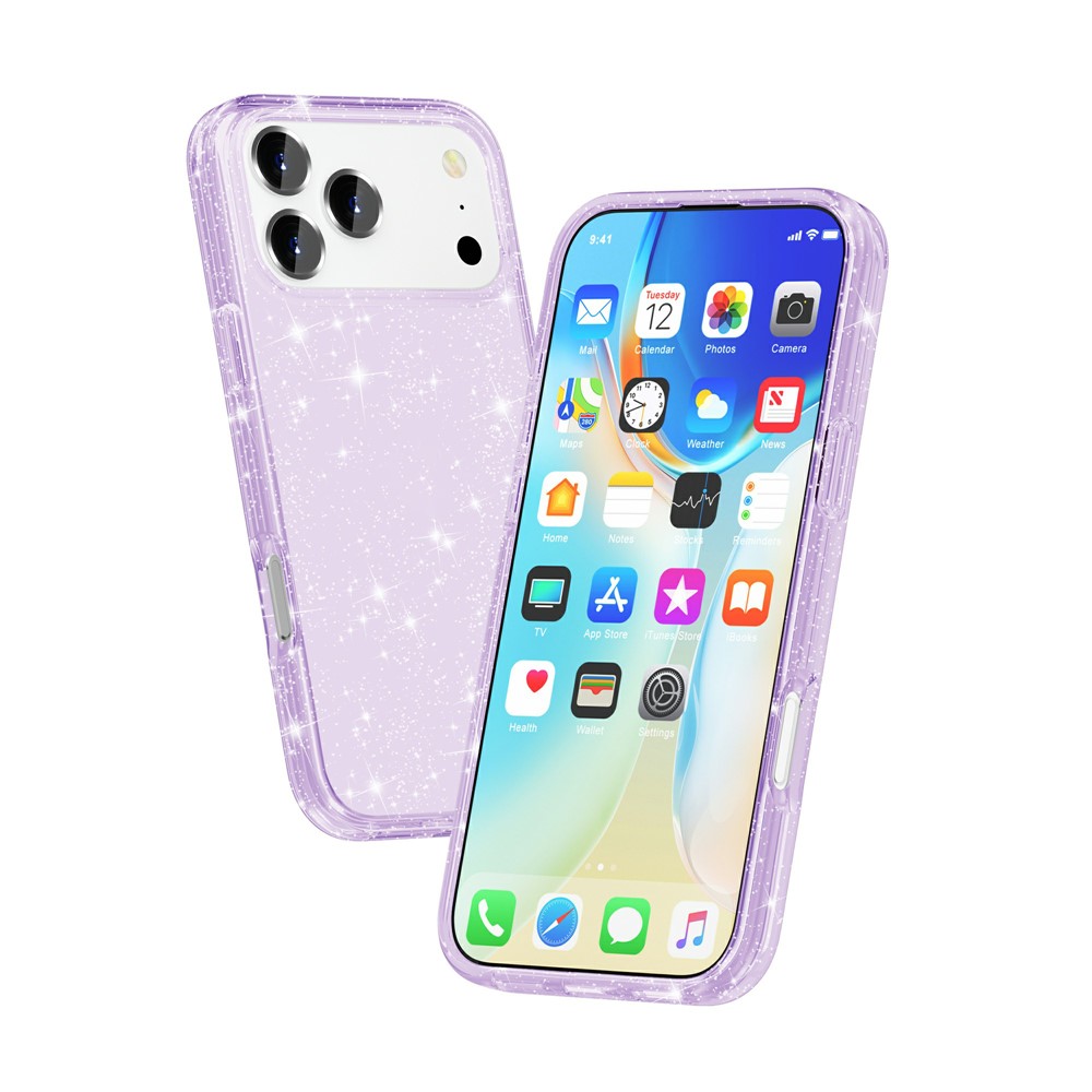  iPhone 17 Pro Skal Hybrid Glitter Lila - Teknikhallen.se