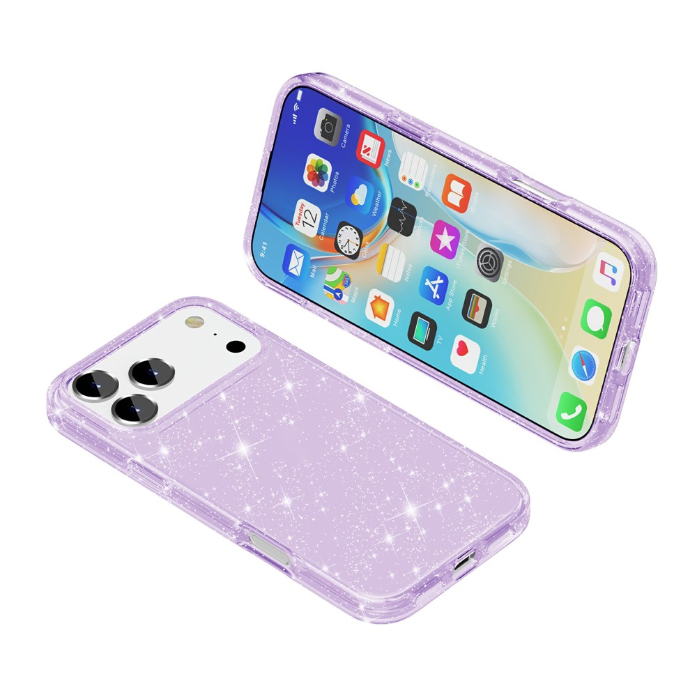  iPhone 17 Pro Skal Hybrid Glitter Lila - Teknikhallen.se