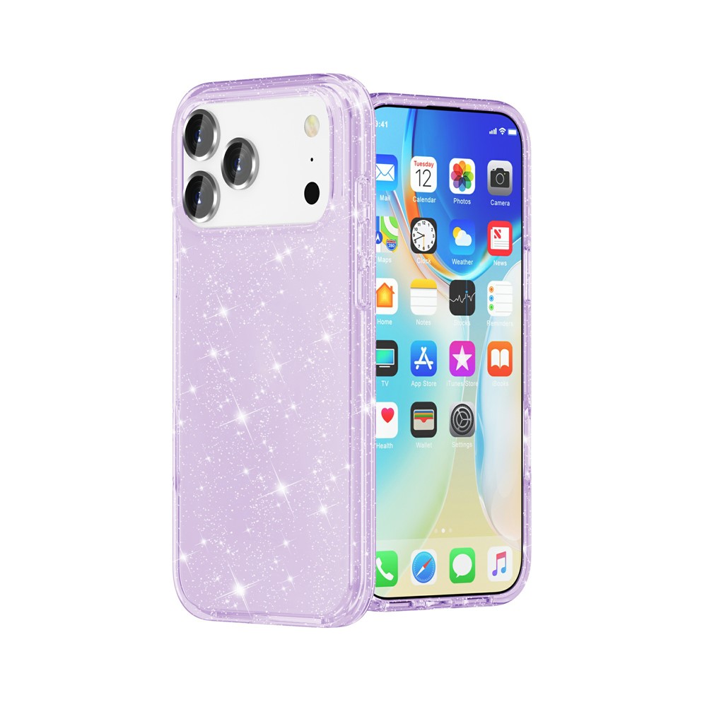  iPhone 17 Pro Skal Hybrid Glitter Lila - Teknikhallen.se
