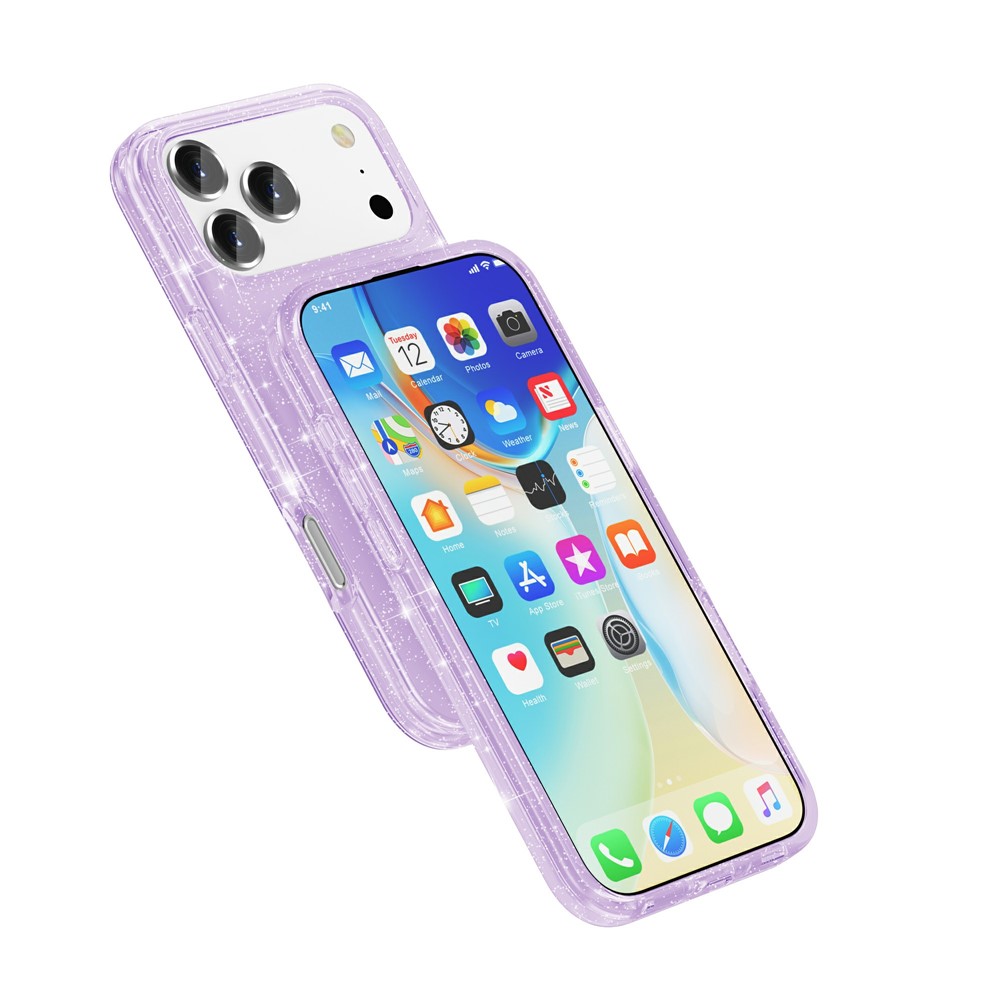  iPhone 17 Pro Skal Hybrid Glitter Lila - Teknikhallen.se