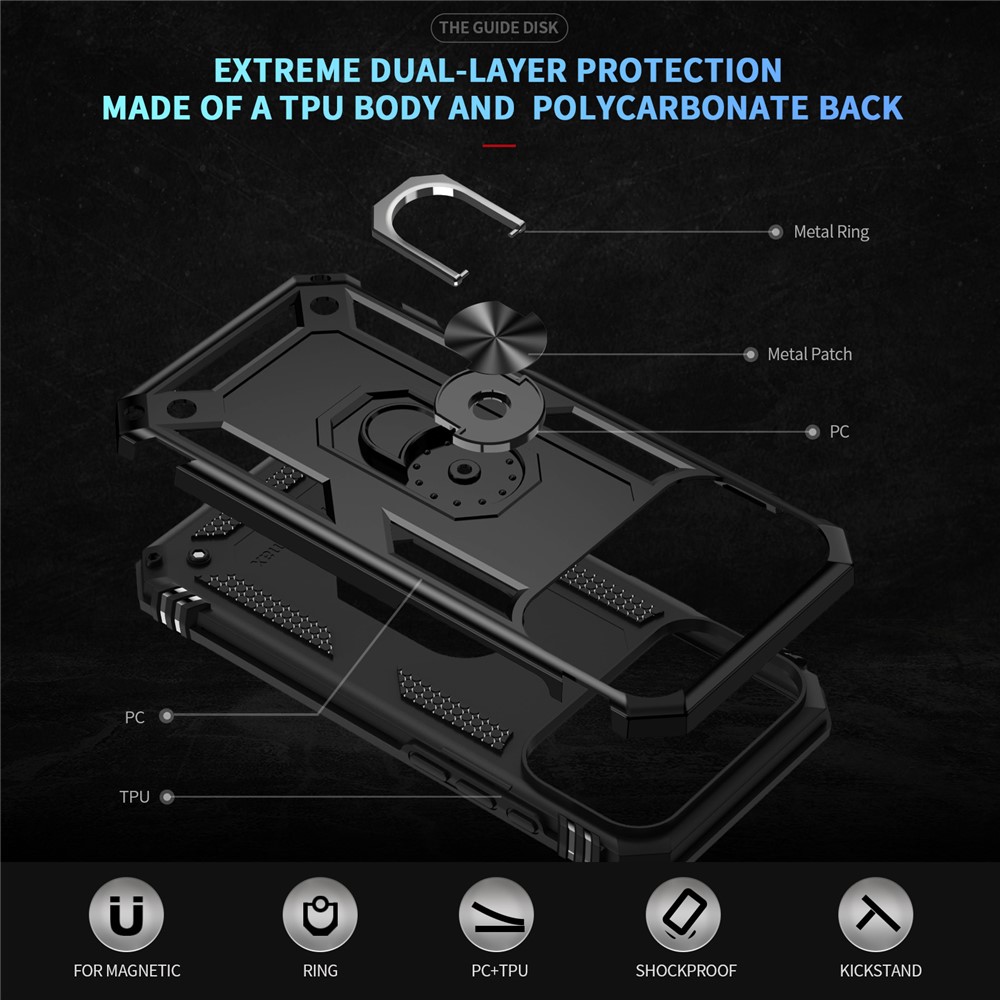  iPhone 17 Pro Skal Shockproof Hybrid Ring Svart - Teknikhallen.se